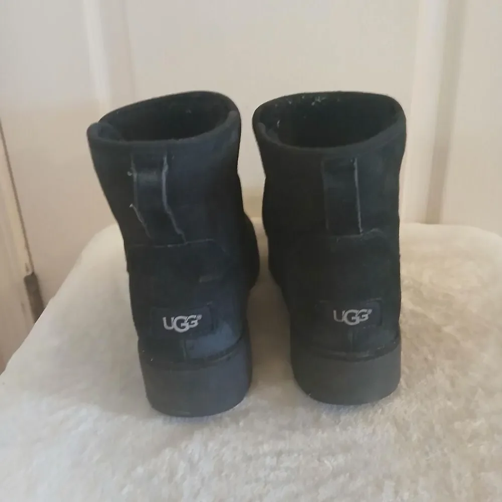 UGG Kristin Black Suede Wedge Short Boot Shearling Fur Lining 8 Classic Basic